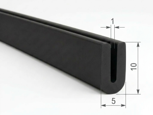 Garnitură de etanșare tip U din cauciuc - Deschidere 1mm x Lățime 5mm x Înălțime 10mm - Negru