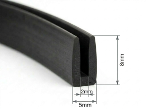 Profil Cauciuc Negru Tip U 8mm - Bază 5mm, Canal 2mm