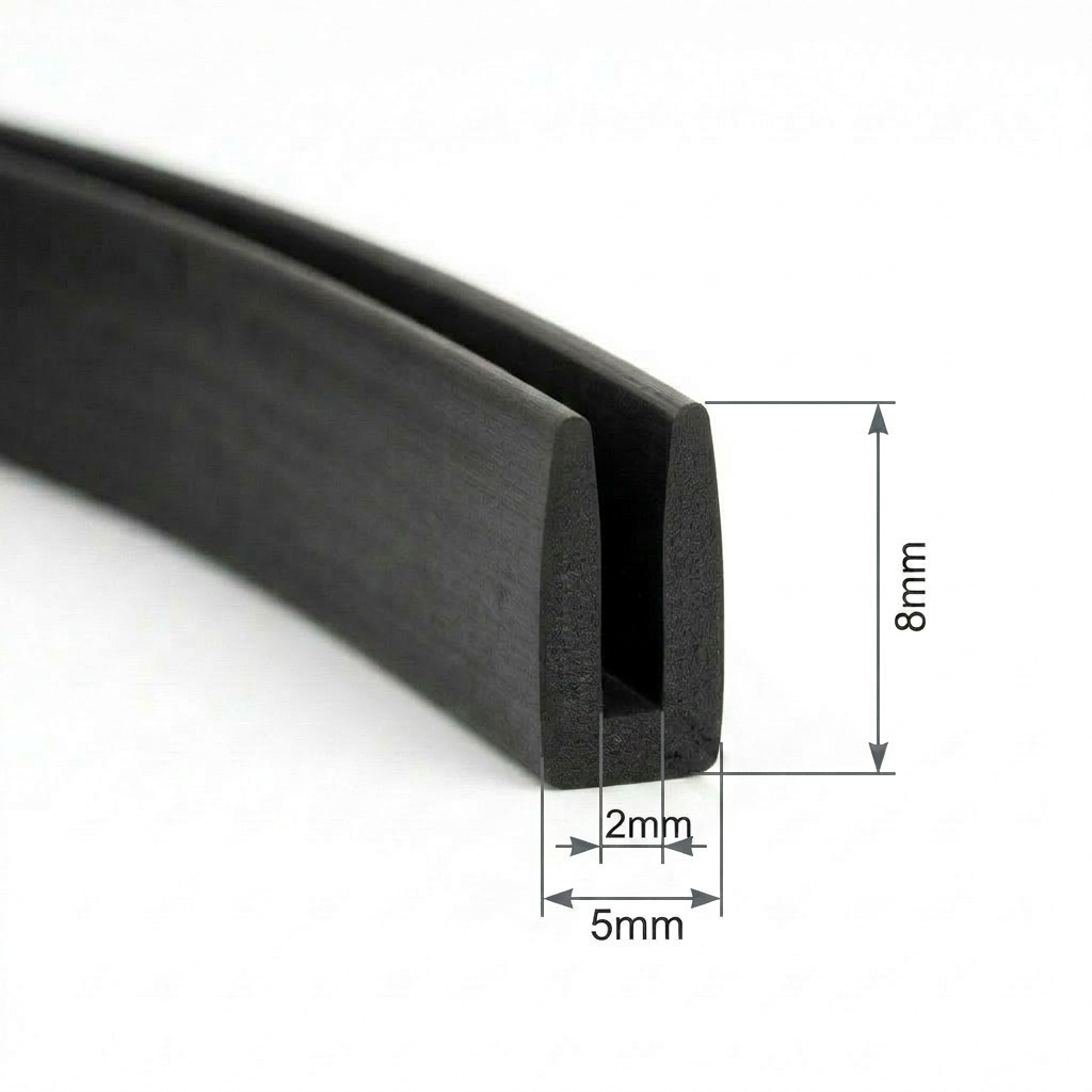 Profil Cauciuc Negru Tip U 8mm - Bază 5mm, Canal 2mm