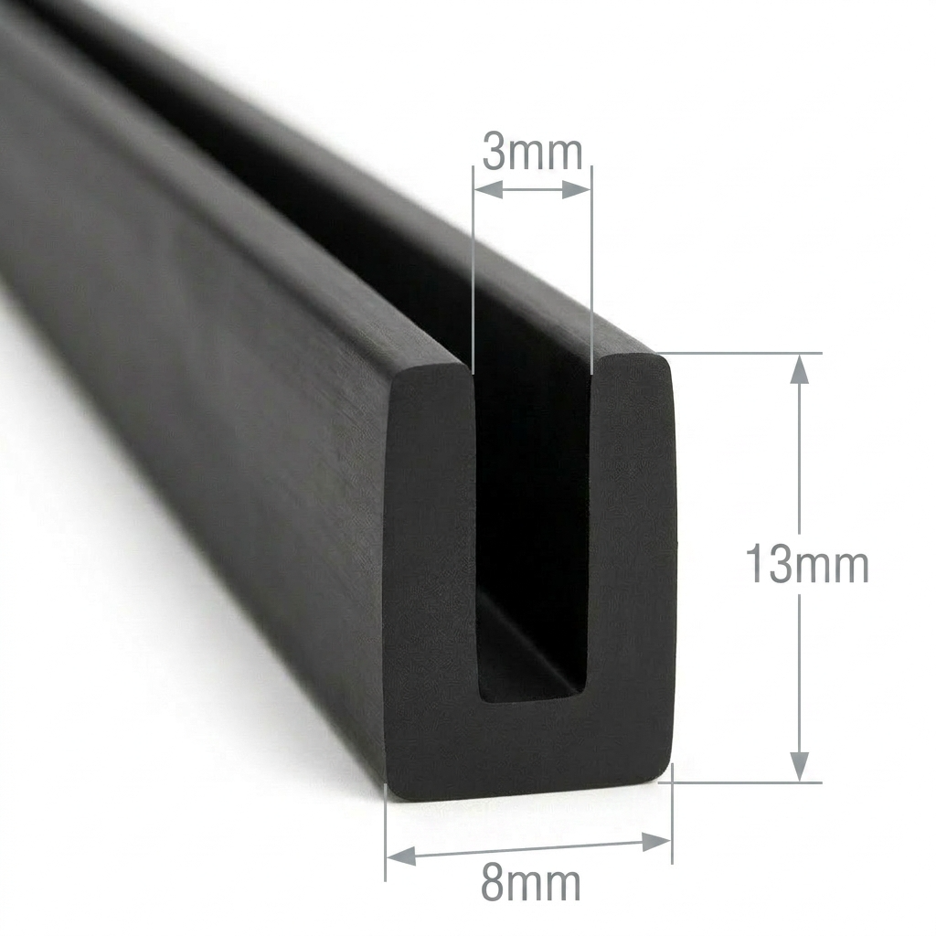 Cheder de etanșare tip U din EPDM - Deschidere 3mm x Lățime 8mm x Înălțime 13mm - Negru