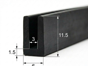 Profil Cauciuc Negru Tip U 11.5mm - Bază 6mm, Canal 3mm