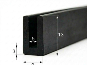Cheder din cauciuc U 13mm - Bază 9mm, Canal 5mm
