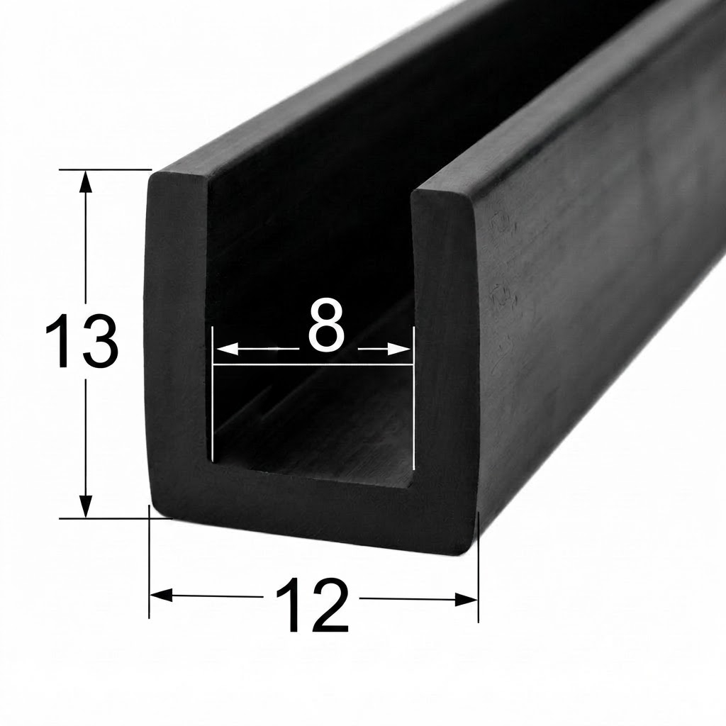 Profil Cauciuc Negru Tip U 13x12mm - Bază 12mm, Canal 8mm