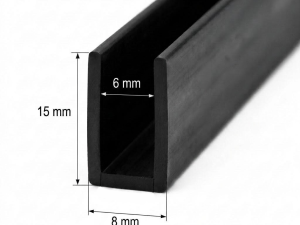 Profil Cauciuc Negru Tip U 15x8mm - Bază 8mm, Canal 6mm